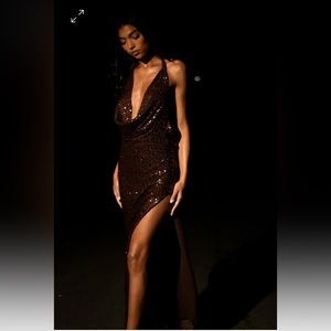 Blakely Halter Sequin Maxi Dress - Dark Chocolate